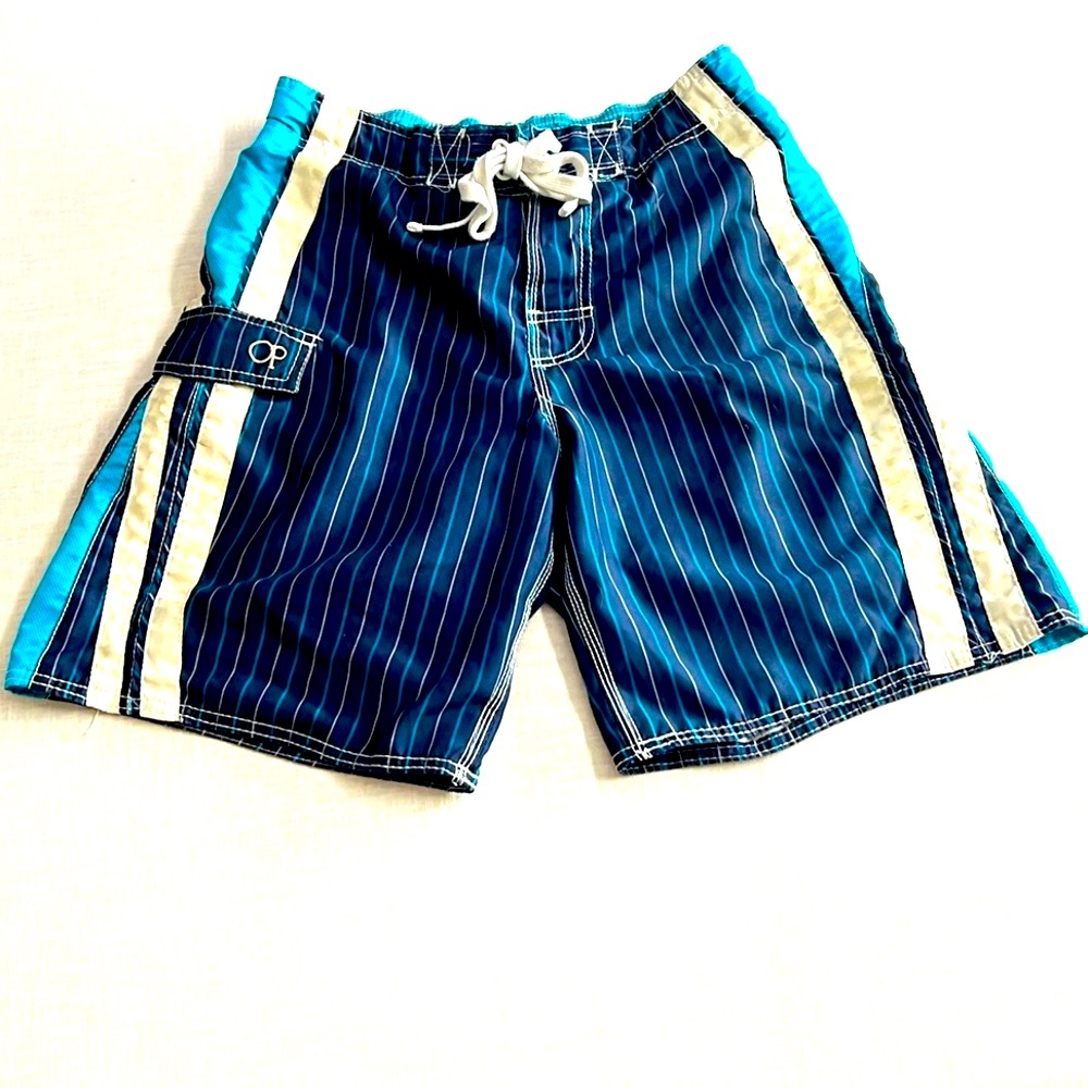 🌞 OP Blue turquoise swim trunks board shorts mesh lined pocket drawstring men S